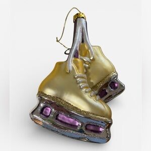NWT Gold and Purple Ice Skates Christmas Ornament Mercury Blown Glass 6" Vintage